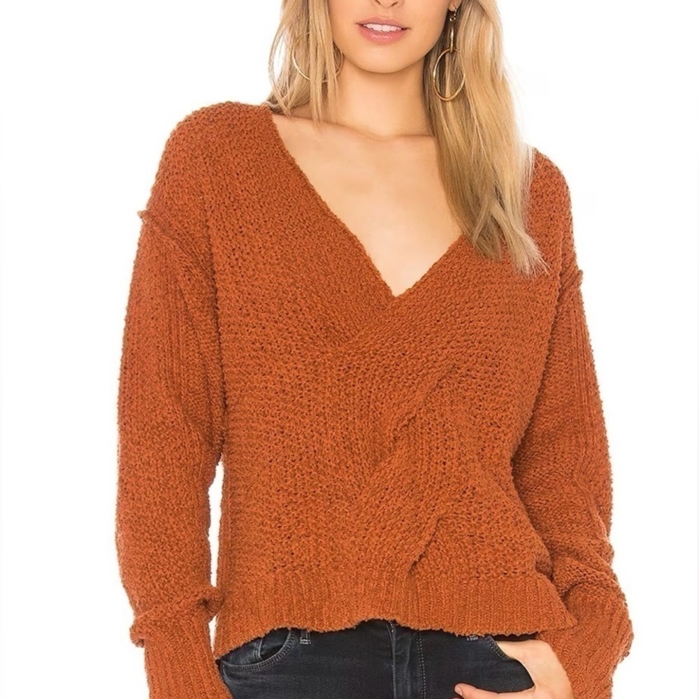 Free People Coco V-Neck Sweater in Terracotta Size Medium